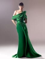 Emerald Green Off-Shoulder Draped Evening Dress - Image 2