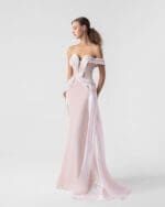 Plunging V Off-Shoulder Blush Gown with Holographic Draping - Image 2