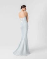 Ethereal Mint Blue Gown with Feathered Pleated Holographic Organza Accents - Image 3