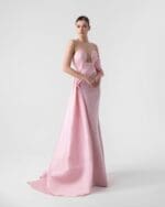 Lustrous Pink Open Taffeta Corset Mermaid Gown - Image 2