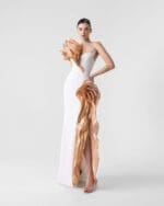 Bronze Cascade Angled  Bust Gown
