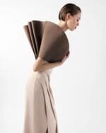 Two-Tone Draped Gown with Sculptural Bodice in Chocolate and Nude - Image 3