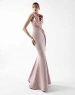Lace Embellished Halter-Neck Rosé Gown - Image 3