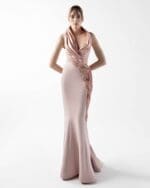 Lace Embellished Halter-Neck Rosé Gown - Image 4