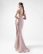 Lace Embellished Halter-Neck Rosé Gown - Image 5