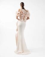 Romantic Cream Gown with Blooming Peach Ruffles - Image 2