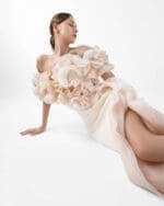 Romantic Cream Gown with Blooming Peach Ruffles - Image 4