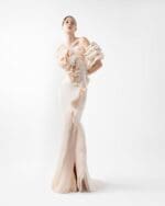Romantic Cream Gown with Blooming Peach Ruffles - Image 3