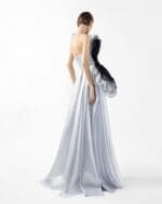 Silver Seduction Gown with Sculptural Black Organza Waves - Image 2