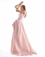 Draped Bodice Salmon Pink Fluid Organza Gown - Image 3