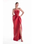 Fluid Red Tulip Draped Gown