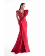 Deep Plunging Lustrous Red Gown