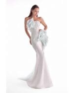 Mint-Kissed Pearl and pleated  inserts Off-white Mermaid Gown