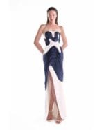Ocean Etched Off-White Dress, with Royal Blue Fluid Organza Sculpture