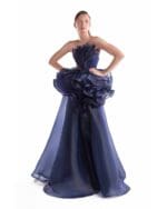 Midnight Bloom, Sculptural Purple and Navy Fluid Organza Gown