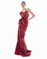 Burgundy Bloom Draped Gown