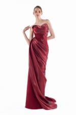 Burgundy Bloom Draped Gown - Image 3