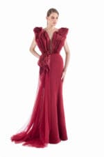 Burgundy Rift Column Gown - Image 3
