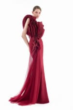 Burgundy Rift Column Gown - Image 4