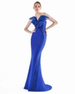 Cobalt Plume Mermaid Gown