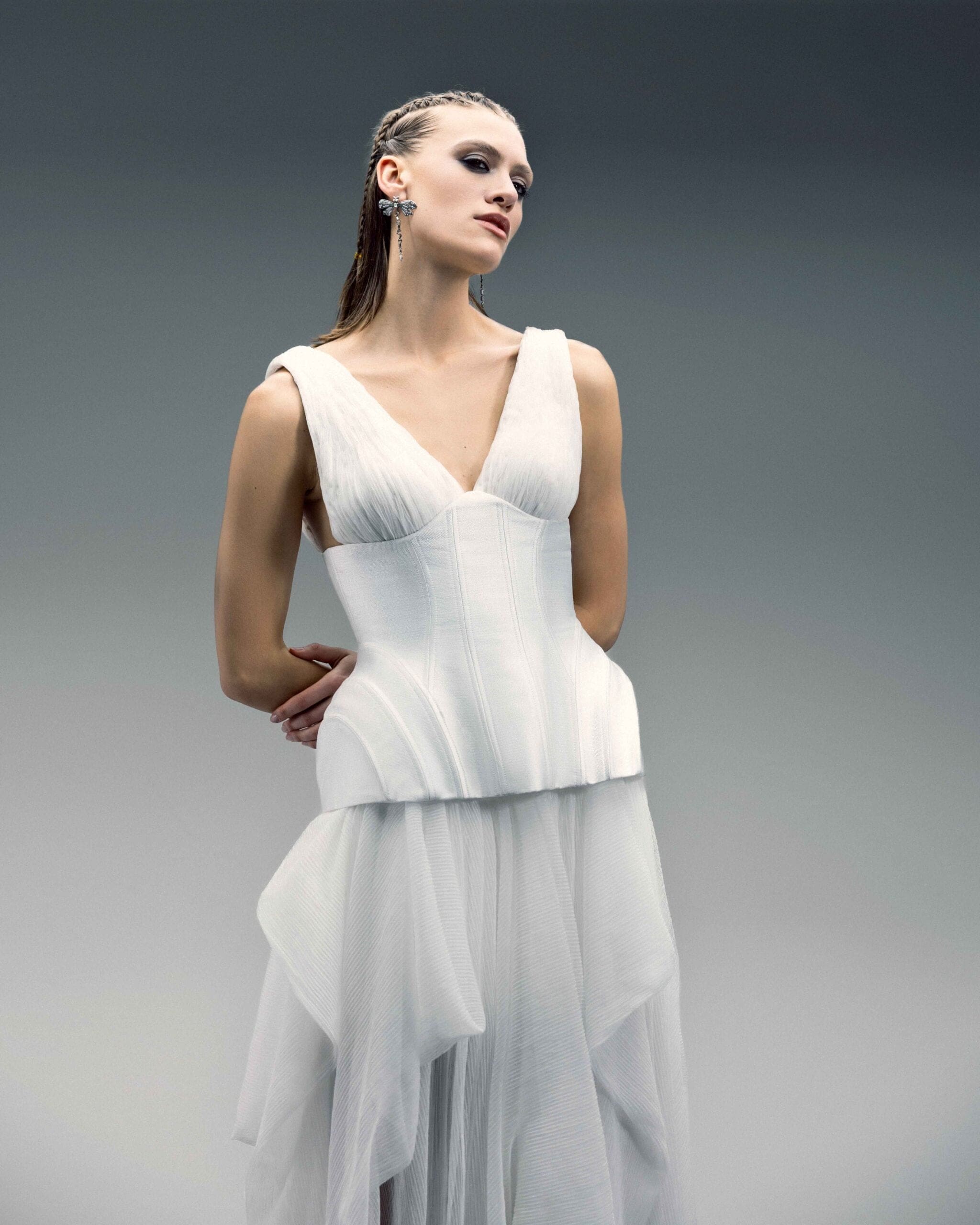 OT-612-OS-610-3-scaled-1.jpg Pleated Chiffon, Sculpted Mikado Piqué Top - Image 1
