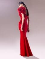 Dazzling One-Shoulder Red Dress with Organdie Manipulation - Image 3