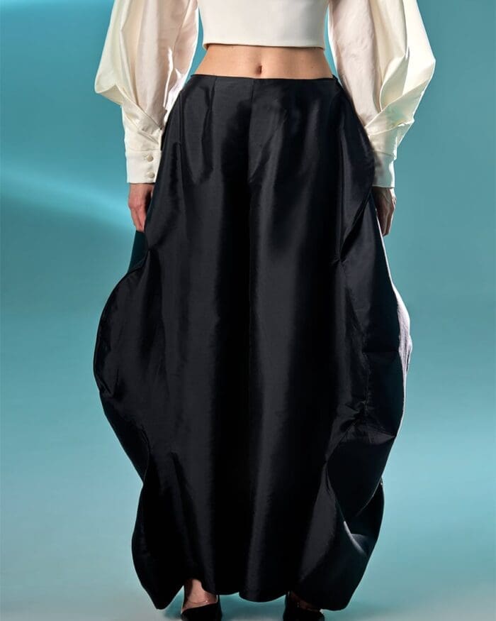 Black Taffeta Wave Pants